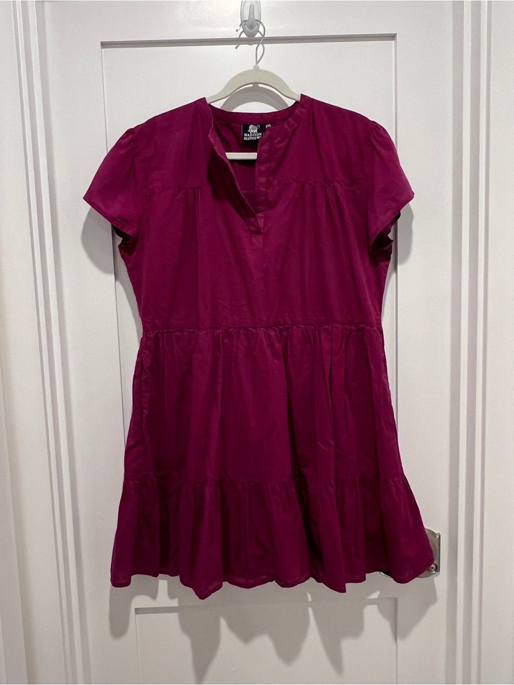 Madison Mathews XXL Women's Magenta Tiered Short Sleeve Mini Dress